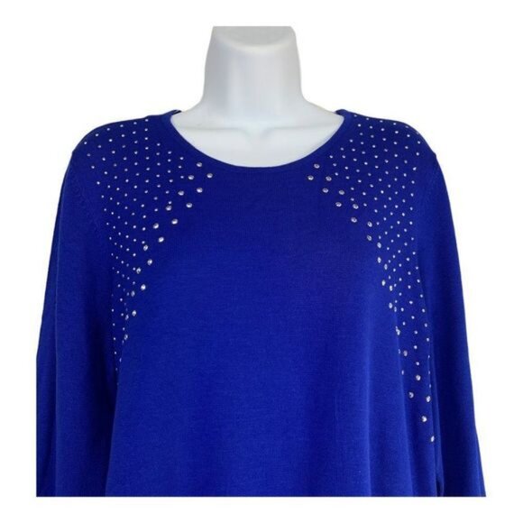 Jaclyn Smith Collection Blue Sweater Studded Detail Crew Neck Long Sleeve Size M - Picture 2 of 4